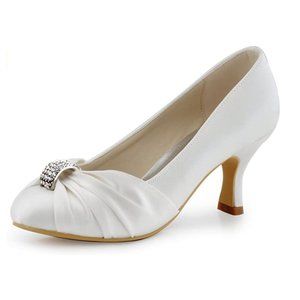 Ivory Satin Heels with with Crystal Brooch